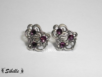 Puces d'oreilles filigrane strass violet